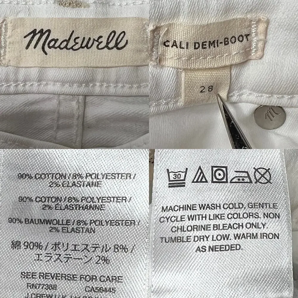 Madewell Cali Demi-Boot Jeans in Pure White w/ Raw-Hem size 28